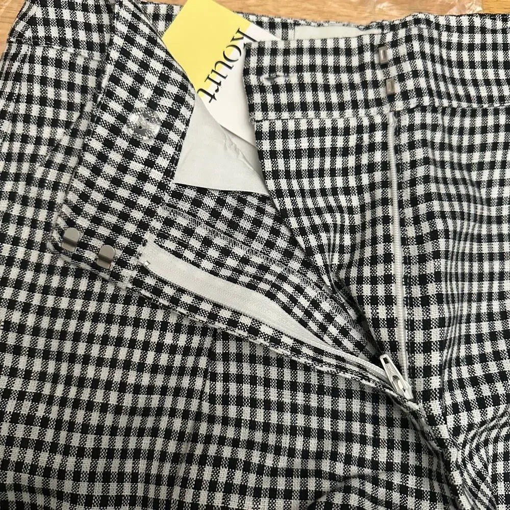 Few Moda Junie Short Linen High Rise Pleated Black White Gingham Sz 2 XS Preppy